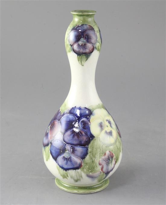 A Moorcroft double gourd vase decorated with pansies, 22.5cm